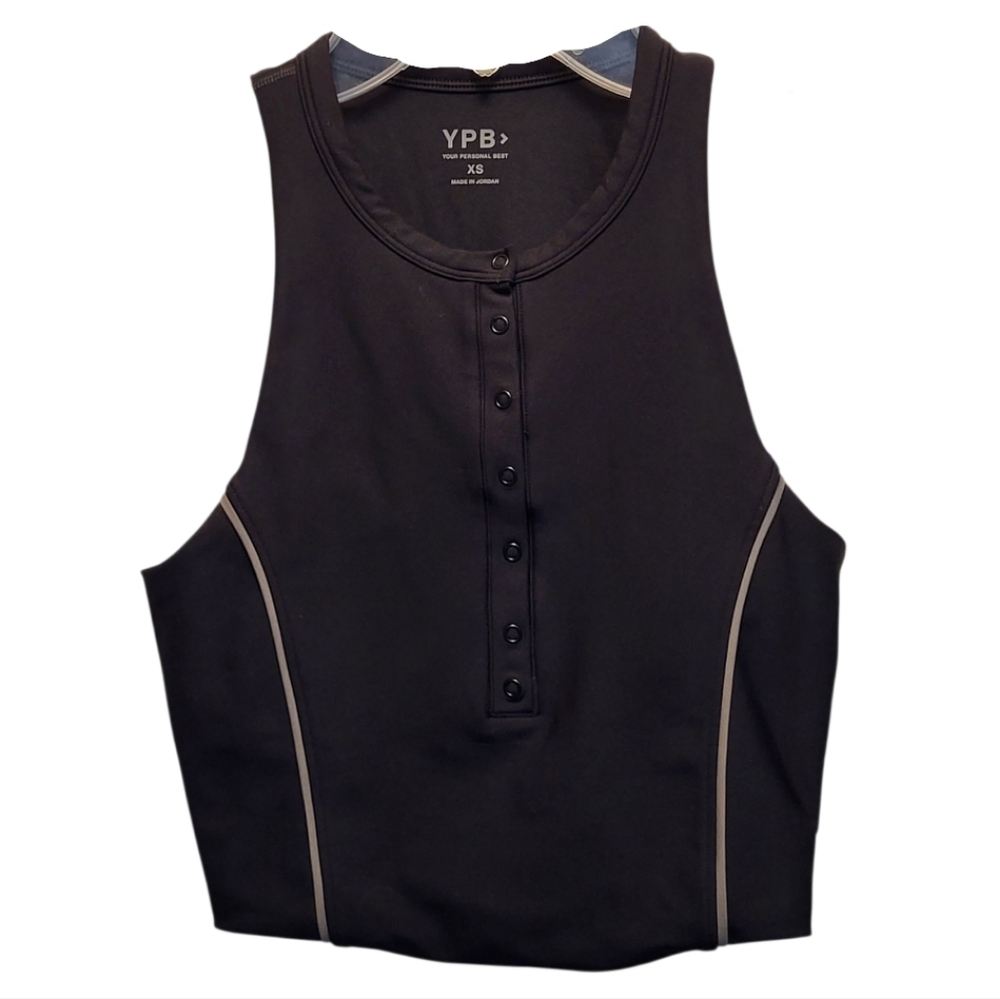 Anthropologie YPB Black SculptLUX Plunge Henley Slim Tank - Size XS